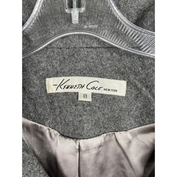 Kenneth Cole Coat Womens Sz 8 Gray Belted Wool Blend Trench Coat Satin Lined - Picture 4 of 15